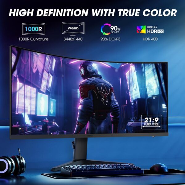 KOORUI 34E6UC 34″ QHD Ultra-Wide Curved Gaming Monitor - Refurbished - Image 4